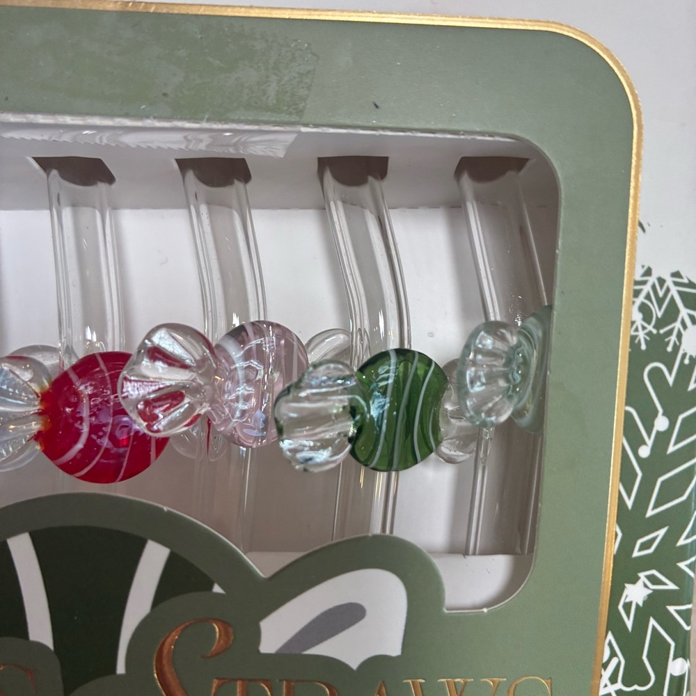 NIB Set of 6 Glass Straws with Candy Icons - Holiday Gift | Stocking Stuffer - Picture 4 of 5